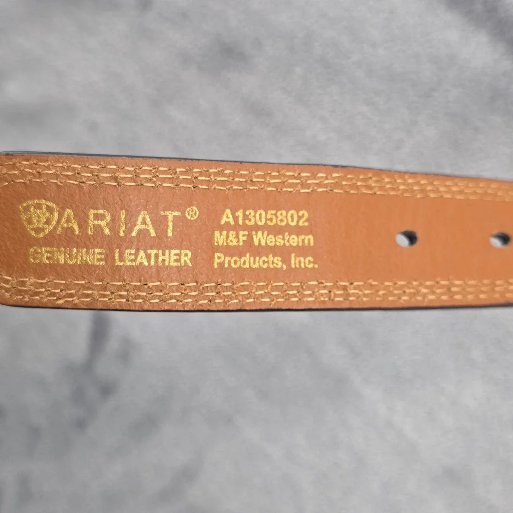 Ariat Belt Kids Size 24 Brown Leather Rodeo Champion Bull Rider Trophy Buckle‎